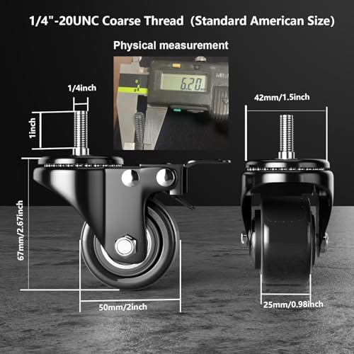 2 Inch Stem Casters 1/4"-20x1 Heavy Duty Threaded Caster Wheels Set of 4 - color: Black, size: 2in(1/4"-20)