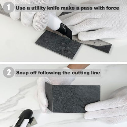 AULIGET 100 Piece Black Slate Peel and Stick Backsplash Wall Tiles, 3" x 6" PVC Faux Stone Stick on Tiles for Backsplash Kitchen, Bathroom, Laundry Room, Camper, Fireplace - color: Black Slate