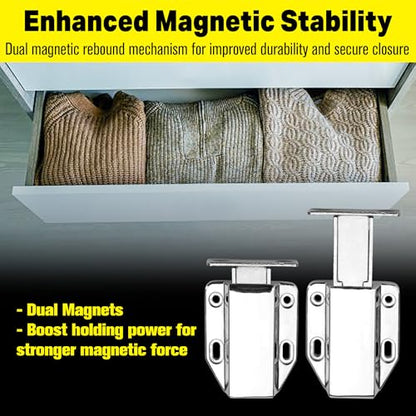Touch Latch Magnetic Push to Open Heavy Duty Closure Latches Metal Alloy Push Release Hardware Pack for Large Doors Kitchen Wardrobes Closets Drawers Cabinets 1.9 x 1.6 inch