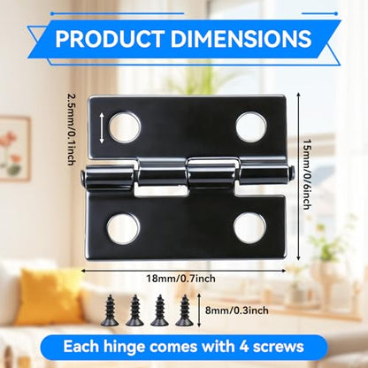 50-Pack 18 x 15mm Black Mini Hinges, 200 Screws for Jewelry Boxes - color: Black