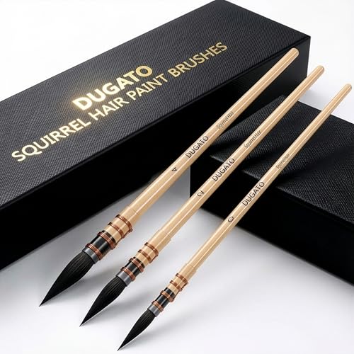 DUGATO Squirrel Hair Watercolor Paint Brushes, Mop Round Tip Brush, 3-Piece - color: 3 Brushes - Set