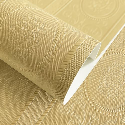 JiffDiff Khaki 3D Embossed Textured Peel Stick Wallpaper 17.3"x120" - color: Khaki, size: 17.3" x 120"