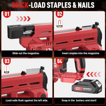 Nail Gun Battery Powered, 18 Gauge 2-in-1 Cordless Brad Nailer Stapler (Includes 2 × 2.0Ah Battery), Charger, 1500 Staples and Nails, Electric Staple Gun for Carpentry and Upholstery