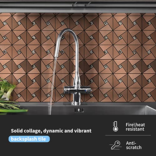 Art3d Peel & Stick Backsplash， Metal Mosaic Tiles, 10 pcs, Copper Windmill - color: Copper, size: 12x12 Inch
