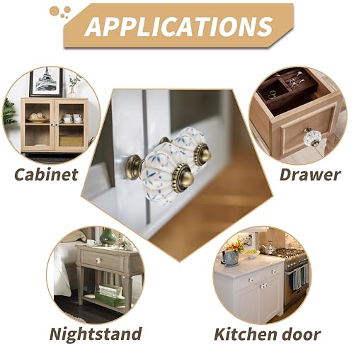 12pcs Ceramic Pumpkin Knobs - Blue Flower - style: Blue Flower