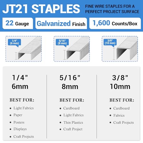 meite JT21 Staples, 5/16 Inch Galvanized Fine Wire Staples for Staple Gun - 7/16" Crown JT21 Staple Refill, Ideal for Upholstery, Crafts, Furniture (1 Case) - size: 5/16 Inch, style: 1 Case (30 Packs)