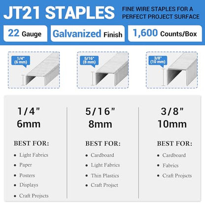 meite JT21 Staples, 5/16 Inch Galvanized Fine Wire Staples for Staple Gun - 7/16" Crown JT21 Staple Refill, Ideal for Upholstery, Crafts, Furniture (1 Case) - size: 5/16 Inch, style: 1 Case (30 Packs)