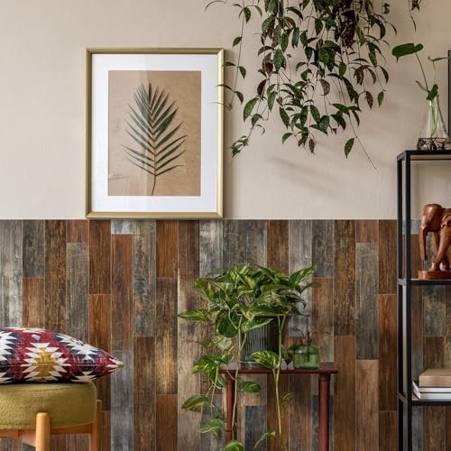 24 Pcs Peel and Stick Retro Wood Grain Pattern Vinyl Wall Stickers - style: JMBSDKCFT05