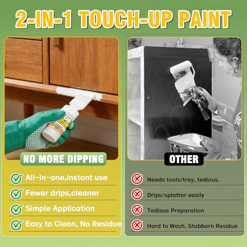 White Paint for Wood, 6.35 oz White Touch Up Paint – All-in-One Water-Based Repair for Furniture, Cabinets, Doors, Trim & Metal