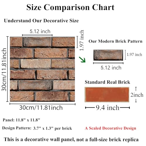 3D Wall Panels Peel and Stick, 10Pcs Brick Textured PVC Brick Panels - color: Large Brown Brick