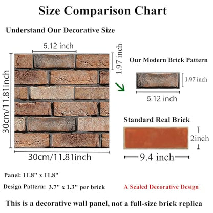 3D Wall Panels Peel and Stick, 10Pcs Brick Textured PVC Brick Panels - color: Large Brown Brick