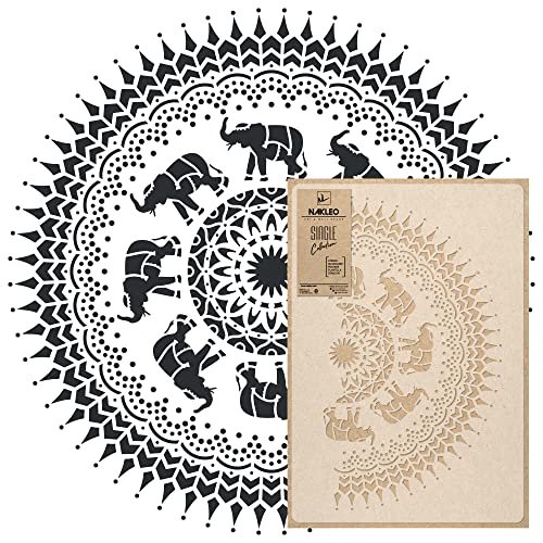 NAKLEO Mandala Painting Large Stencil Diameter 23.2”, Elephant Circle Mandala Geometric Ornament, Reusable Plastic Template DIY Art and Craft, Wall Floor Wood Fabric Furniture - color: Elephant Circle, size: M
