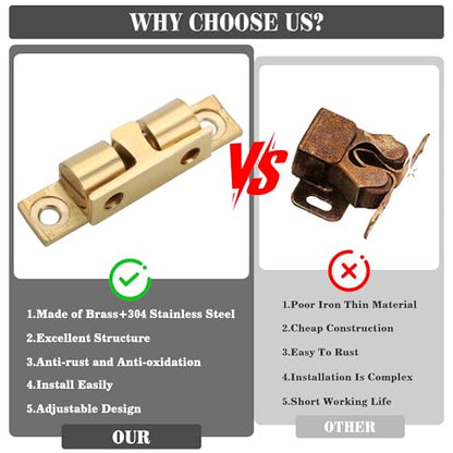 Alise Brass Double Roller Catch Cabinet Latches Door Catch 47mm,Gold,4 Pcs - color: Gold, size: 47mmX30mm