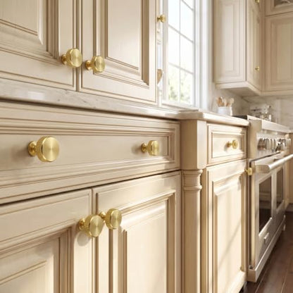 VEHCIL 20 Pack Round Brushed Gold Cabinet Knobs,Single Hole Gold Knobs for Cabinets and Drawers Cupboard Closet Bathroom Dresser Hardware,Solid Zinc Alloy - color: Brushed Light Gold (20PACK), size: 1.1 Inch