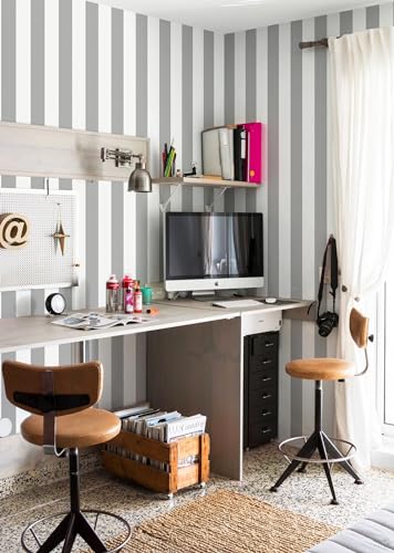 Erfoni Grey and White Wallpaper Stripe Peel and Stick Wallpaper Modern - color: Grey and White, size: 17.7" x 118"