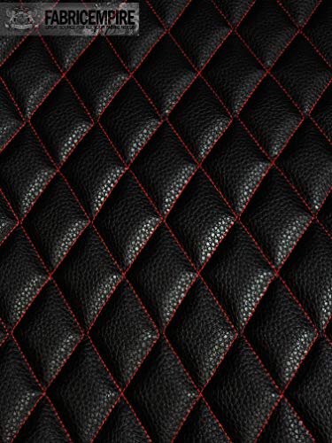 Vinyl Quilted Foam Fabric with 3/8" Foam Backing Upholstery / 52" Wide/Sold by The Yard/FABRIC EMPIRE (Black with Red Stitching, Diamond 2" x 3") - color: Black With Red Stitching, size: Diamond 2" x 3"