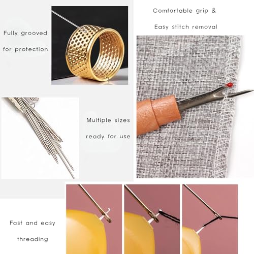 XwXwSeui Big Eye Steel Sewing Needles Kit, 45Pcs Sewing Kit with Wooden Sewing Case, Needle and Thread Kit, Stainless Steel Sewing Needles for Hand Sewing (45Pcs Kits #2 with Bag) - color: 45Pcs Kits #2 with Bag