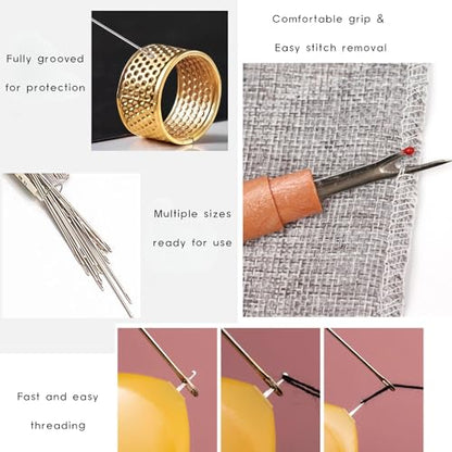 XwXwSeui Big Eye Steel Sewing Needles Kit, 45Pcs Sewing Kit with Wooden Sewing Case, Needle and Thread Kit, Stainless Steel Sewing Needles for Hand Sewing (45Pcs Kits #2 with Bag) - color: 45Pcs Kits #2 with Bag