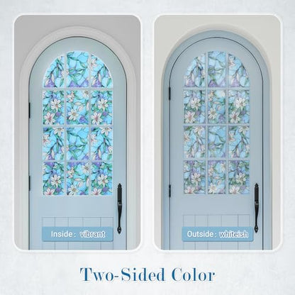rabbitgoo Stained Glass Window Privacy Film, Blue Lily, 17.5" X 78.7" - color: Blue Lily, size: 17.5" x 78.7"