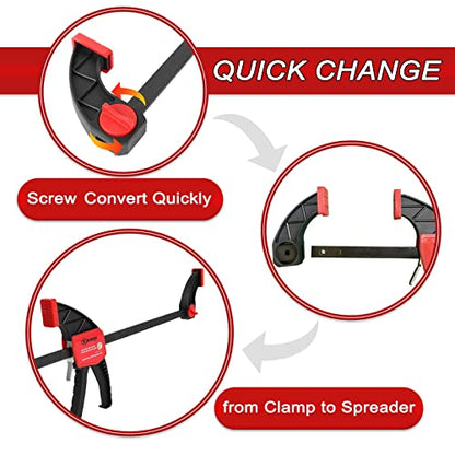 XINQIAO Bar Clamps for Woodworking 12 Inch (2) Wood Clamps Set, One-Handed Spreader with 150 LBS for Stable and Reliable Fixing Solutions - size: 2PC 12IN