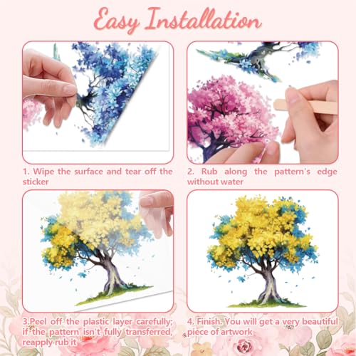Peacoblue Colorful Tree Rub On Transfers for Furniture Craft 6"x12" - style: Colorful Tree