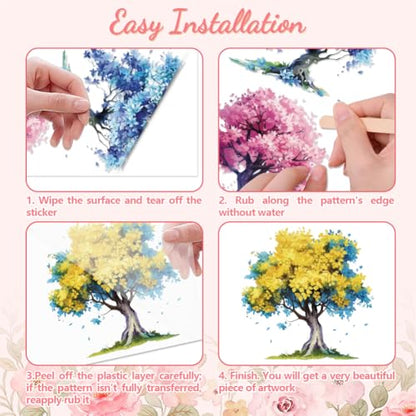 Peacoblue Colorful Tree Rub On Transfers for Furniture Craft 6"x12" - style: Colorful Tree