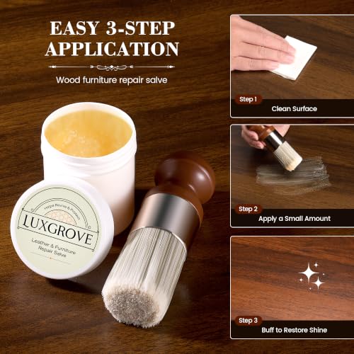 LUXGROVE® Wood & Leather Furniture Repair Salve, Conditioning Balm for Couches, Car Seats, Tables, Cabinets, Doors, Shoes, Purses, Boots & Saddles, Helps Revive Dry, Dull & Scuffed Surfaces, 4oz - size: 4 Ounce (Pack of 1)