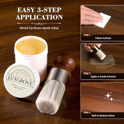 LUXGROVE® Wood & Leather Furniture Repair Salve, Conditioning Balm for Couches, Car Seats, Tables, Cabinets, Doors, Shoes, Purses, Boots & Saddles, Helps Revive Dry, Dull & Scuffed Surfaces, 4oz - size: 4 Ounce (Pack of 1)