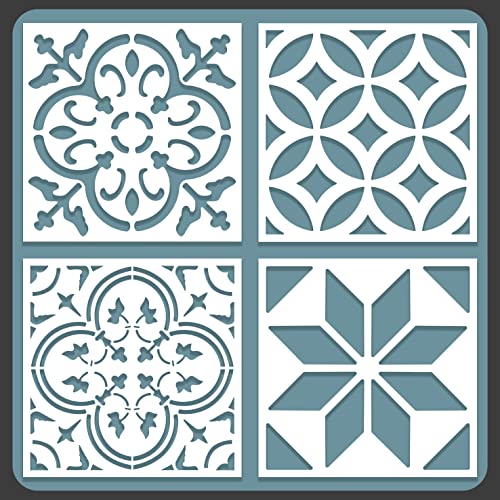 / 4 pcs. 16 x 16 Inches/Tile Stencil Set, Reusable Tile Stencils Set for Painting, Furniture, Floor/Household Paint Wall Stencils (16x16 inches) - size: 16x16 inches