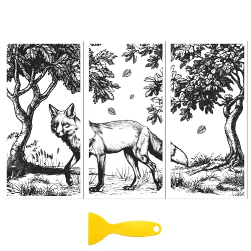 Peacoblue Forest Fox Rub On Transfers for Furniture 6"x12" - style: Black and White Forest Fox