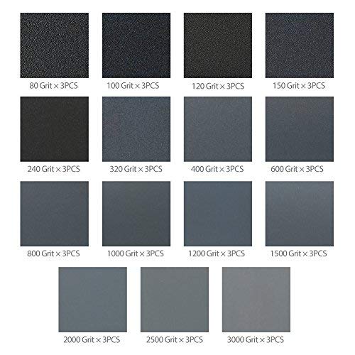 LotFancy Sandpaper, 45PCS, 80 to 3000 Grit Sand Paper Assortment, 9 x 3.6 Silicon Carbide Dry Wet Sanding Sheet, for Wood Furniture, Metal Sanding, Automotive Polishing, Wood Turning Finishing - size: 80-3000Grit