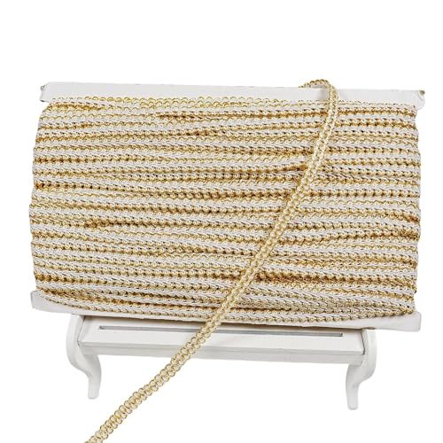 52 Yards 8 mm Polyester Woven Braid Trim Gimp Braid Trim for Upholstery Costume DIY Crafts Costume Home Decorative (White+Deep Gold) - color: White+Deep Gold