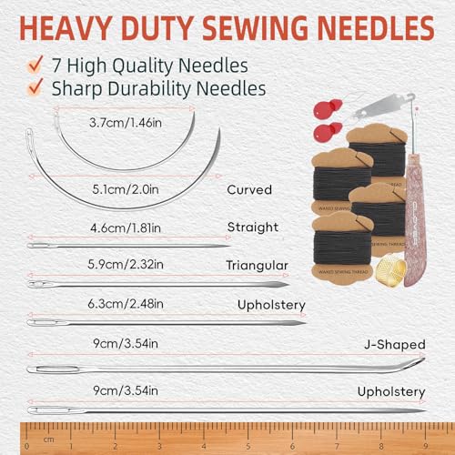 Upholstery Repair Kit: Extra Strong Waxed Sewing Thread 4 Rolls (Black Color) &Heavy Duty Household Hand Needles (7 PCS) for Leather, Canvas, Bookbinding & Quilting Thread - color: Black