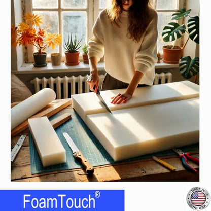 FoamTouch High Density Upholstery Foam (1" x 24" x 72"), 1.79LB Density-45LB ILD, Made in USA – Ideal for Couch Cusions, Chair Cushions, Bench Cushions and Varity of Upholstery Projects - size: 1" x 24" x 72"