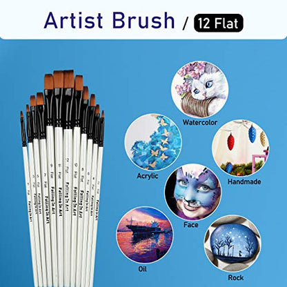 Falling in Art 12 PCS Professional Flat Paint Brushes Set - style: 12 Pcs Flat