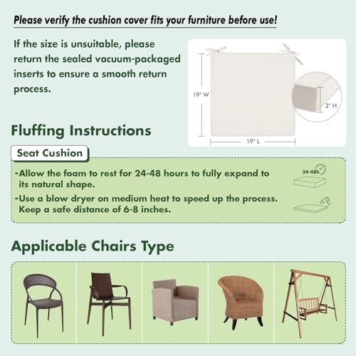 MIULEE Cream White Outdoor Cushions 2 Pack,19x19x3 Inch Waterproof Cushions - color: Cream White, size: 19 x 19 x 3 Inch