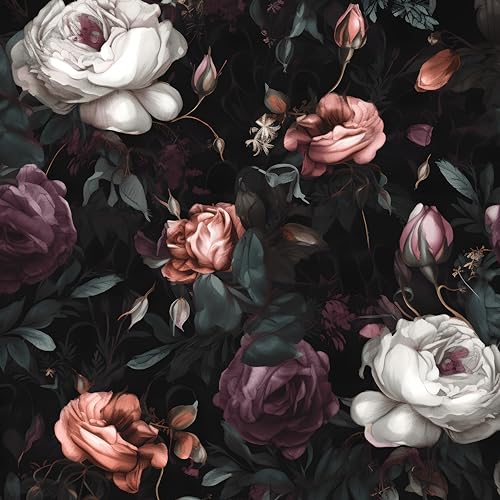 Laatse Gothic Dark Purple Rose Floral Wallpaper Peel and Stick 17.5"x78.7" - color: Black&Purple, size: 17.5" x 78"