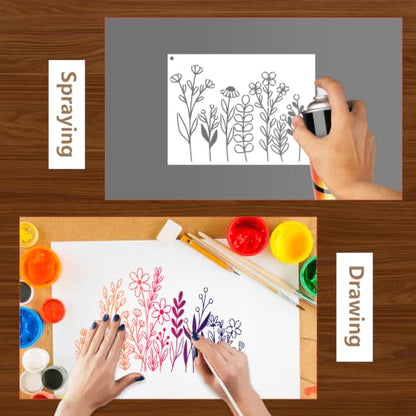 Floral Stencils for Walls Reusable Painting Templates for Crafts Wood - style: Floral plants