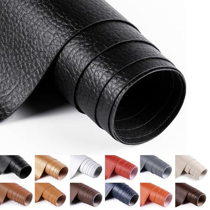 ANMINY Vinyl Fabric by the Yard, 54" W 0.7MM Faux Leather, Black 5 Yards - color: Black, size: 5 Yards