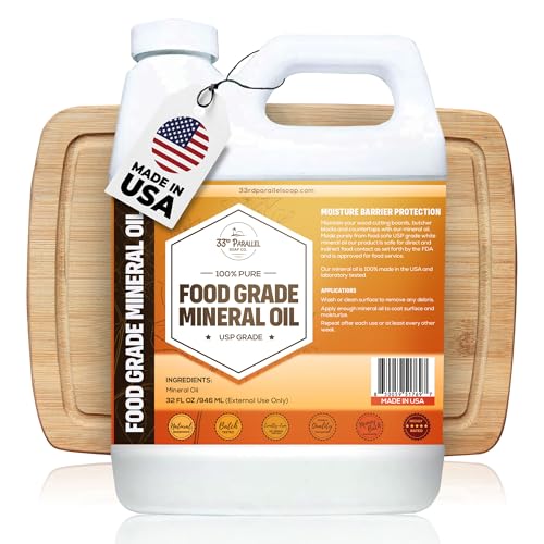 Food Grade Mineral Oil (32 Oz) | Food Safe Cutting Board Oil for Butcher Blocks, Salad Bowls, Charcuterie | Kitchen Countertops Conditioner - Works on Wood, Marble, Granite, Soapstone | 32 Ounces