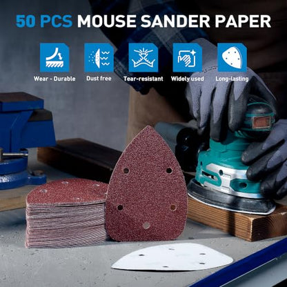 S SATC 50 PCS Mouse Sander Sandpaper Assortment 40 80 120 180 240 320 400 600 800 Grit Sanding Pads 5 Hole Hook and Loop Palm Sander Paper for Detail Mouse Sander - style: 50PCS 5 Hole Mouse Sandpaper