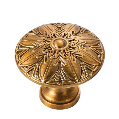 10Pcs Round Cabinet Knobs 1-1/4 Inch Antique Gold Knobs for Kitchen Drawers - color: Antique Brass, size: Dia 1.25 inch