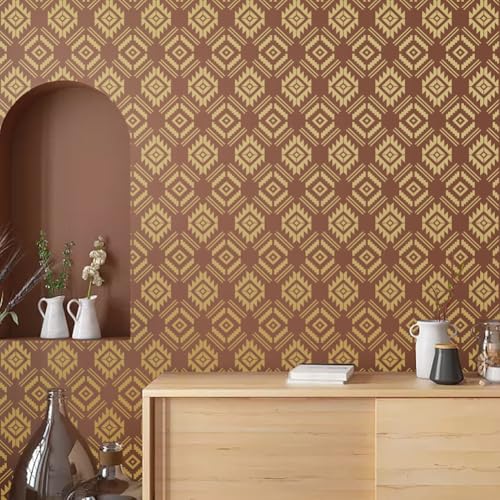 FINGERINSPIRE 4 Pcs Aztec Patterns Painting Stencil with Paintbrush 11.7x8.3inch Reusable Canvas Aztec Stencil for Crafts Geometric Boho Borders Pattern Stencils for Painting on Fabric, Wood, Walls - style: Aztec Patterns