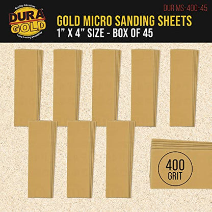 Dura-Gold Premium 1" x 4" Gold Sandpaper Micro Sheets, 400 Grit (Box of 45) - style: 400 Grit