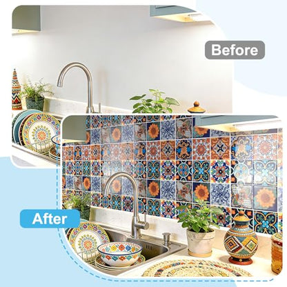 Art3d Talavera Design Peel and Stick Backsplash, 10-Pack, Geometric Floral - color: Geometric Floral