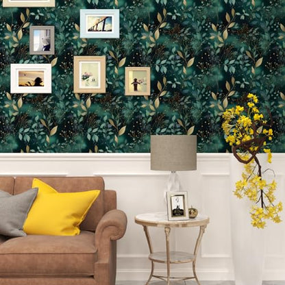 Teal Boho Floral Vinyl Peel and Stick Wallpaper 17.5" x 118" - color: Blue, size: 17.5" x 118"