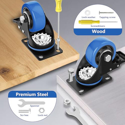3 Inch Caster Wheels,Swivel Casters Set of 4 Heavy Duty with Safety Dual Locking,Plate Casters with Double Ball Bearings, Industrial Castor Wheels for Furniture,Workbench(Free Hardware Kits)