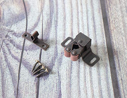 Double Roller Catch with High Feet Copper, Steel Latch 1.9"L with Screws for Cabinet Cupboard Closet Door, Metal Hardware (Set of 16) - color: Copper