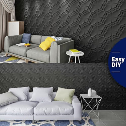 Art3dwallpanels 3D Wall Panels, 33 Pack, 12x12 Inch, Black - color: Flower Black