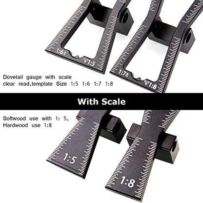 STARVAST 2Pcs Dovetail Marker Guide Dovetail Making Jig Aluminum Alloy Dovetail Gauge Guide Featuring 1:5 1:6 1:7 1:8 Slopes for Woodworking DIY Wooden Joints